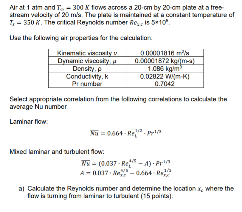 Solved Air at 1 atm and To = 300 K flows across a 20-cm by | Chegg.com