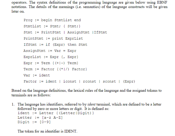 operators. The syntax definitions of the programming | Chegg.com