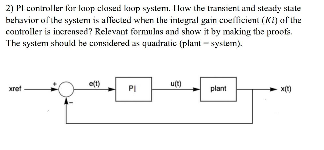 Solved 2) PI controller for loop closed loop system. How the | Chegg.com