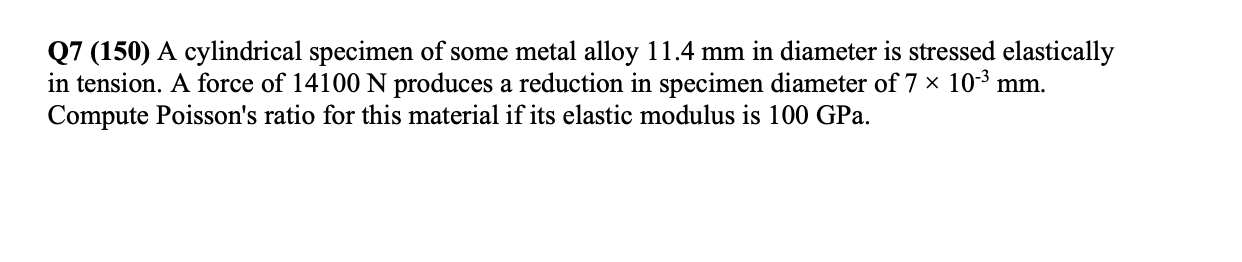 Solved 07 (150) A cylindrical specimen of some metal alloy | Chegg.com