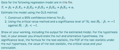 Solved Data For The Following Regression Model Are In This | Chegg.com