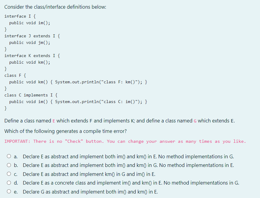 Solved Consider the class/interface definitions below: | Chegg.com