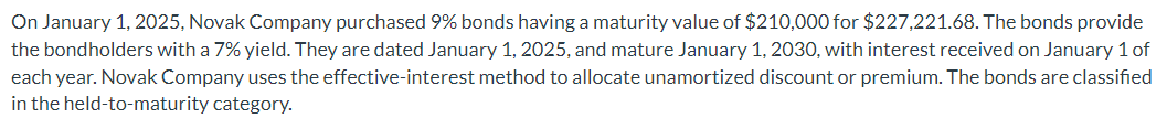 Solved On January 1,2025 , Novak Company purchased 9% bonds | Chegg.com