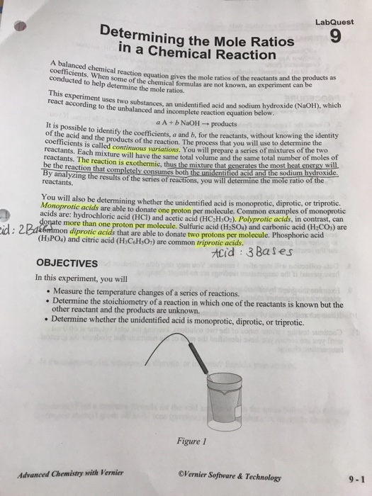 Solved LabQuest Determining the Mole Ratios 9 in a Chemical
