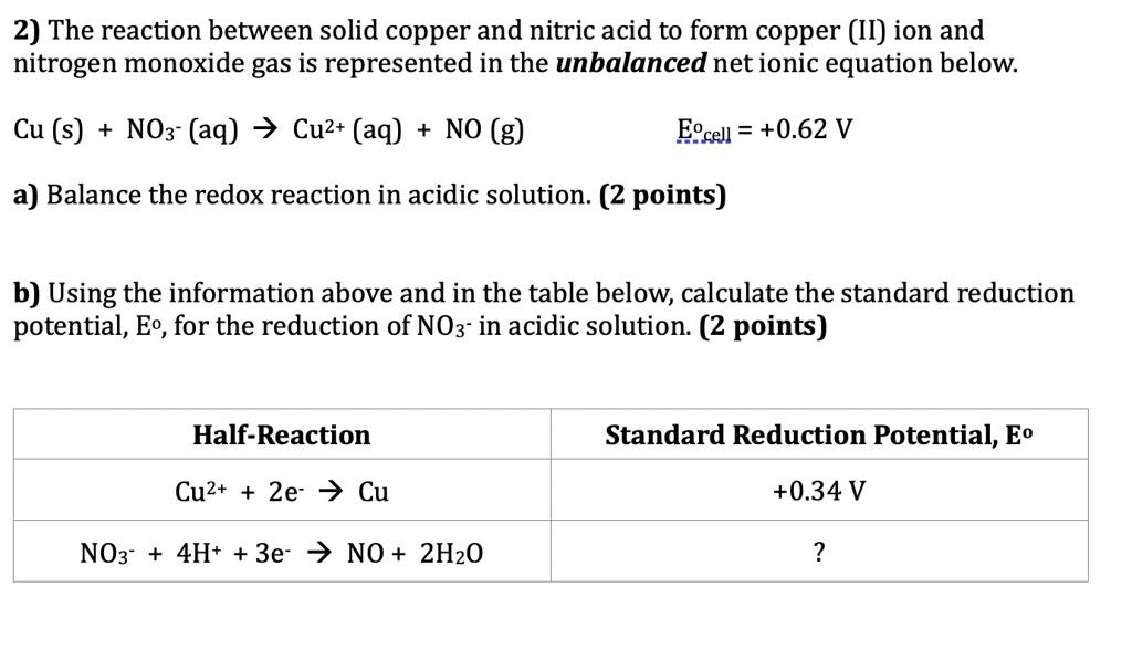 Solved 2) The reaction between solid copper and nitric acid | Chegg.com