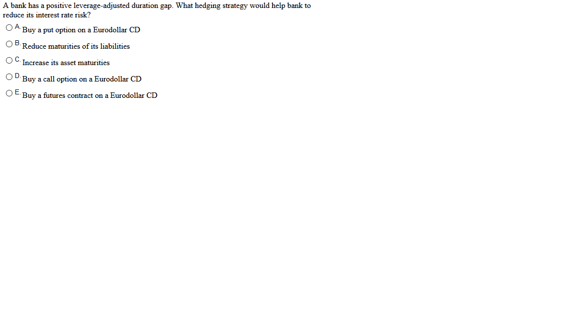 Solved A bank has a positive leverageadjusted duration gap.