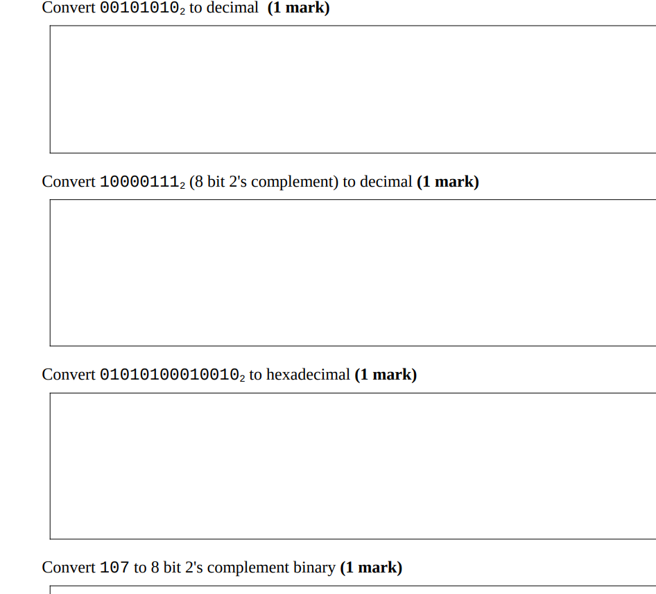 Solved Convert 001010102 to decimal (1 mark) Convert | Chegg.com