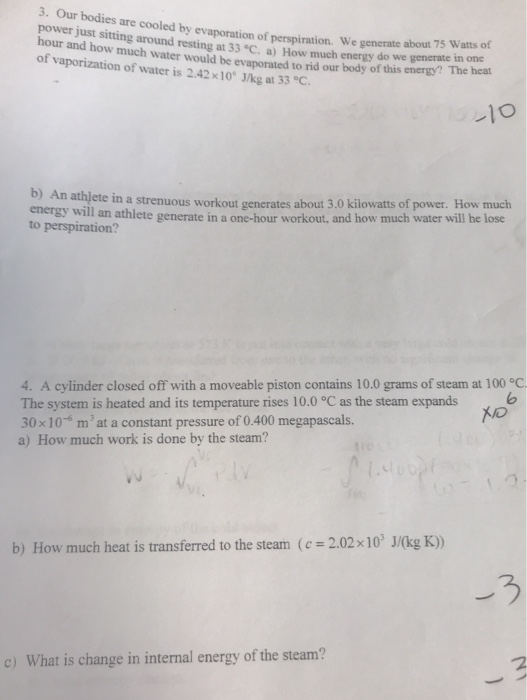 Solved 3. Our bodies are cooled by evaporation of | Chegg.com