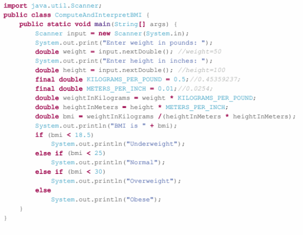 Solved JAVA CODE Refactor Code below to: 1. Create a BMI | Chegg.com