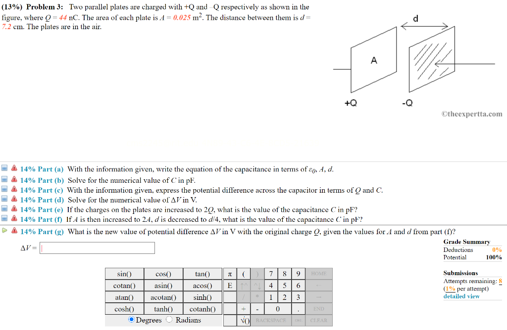 Solved (13%) Problem 3: Two parallel plates are charged with | Chegg.com