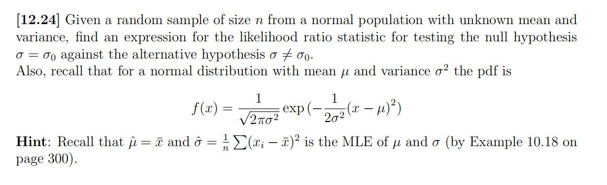 Solved [12.24] Given a random sample of size n from a normal | Chegg.com