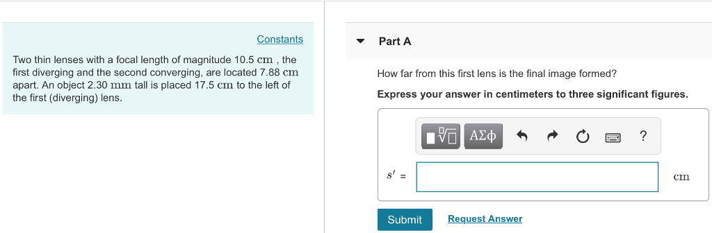 Solved Constants Part A Two thin lenses with a focal length | Chegg.com