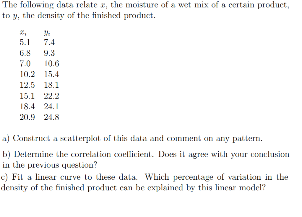 Solved The following data relate x, the moisture of a wet