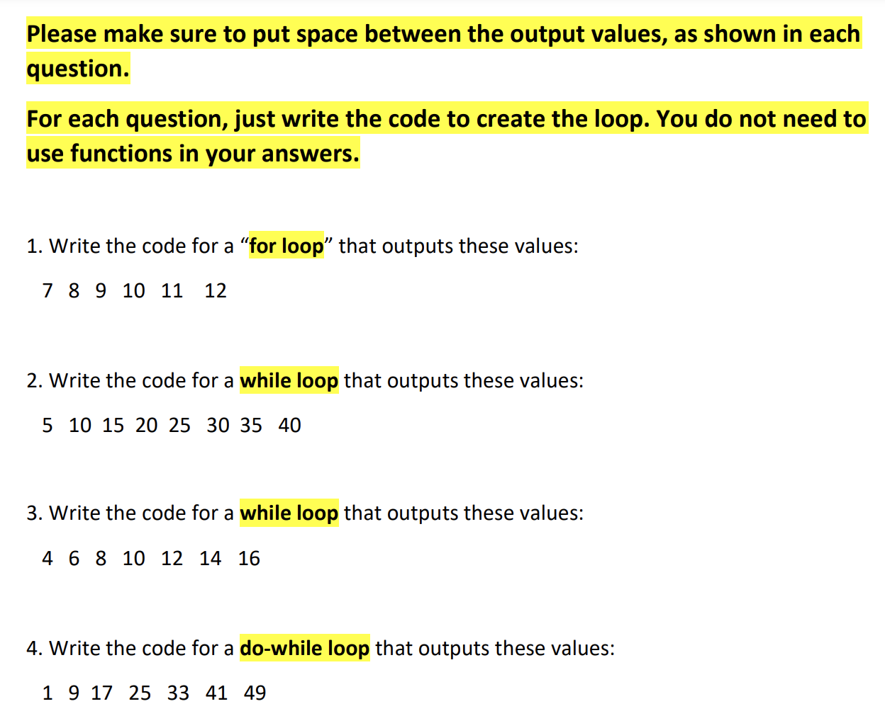 Solved Please make sure to put space between the output | Chegg.com