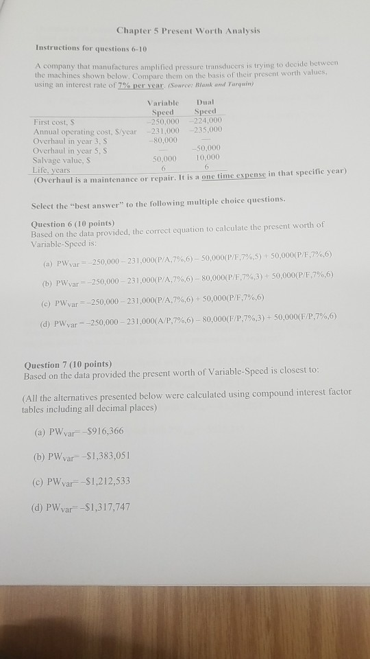 Solved Chapter 5 Present Worth Analysis Instructions For Chegg