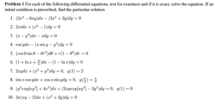 Solved Problem 1 For each of the following differential | Chegg.com