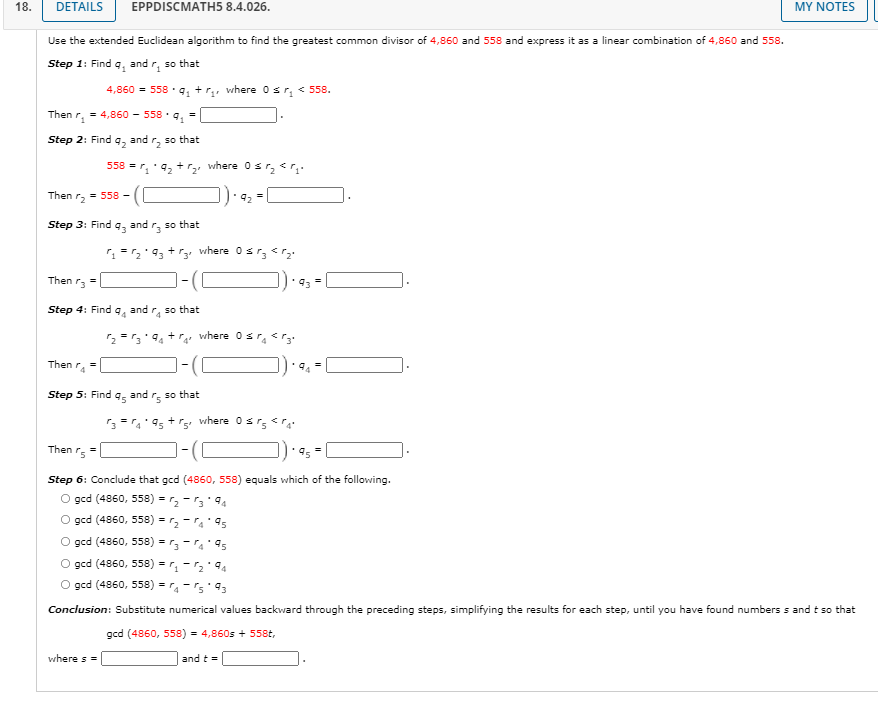 Solved 18. DETAILS EPPDISCMATH5 8.4.026. MY NOTES Use the | Chegg.com
