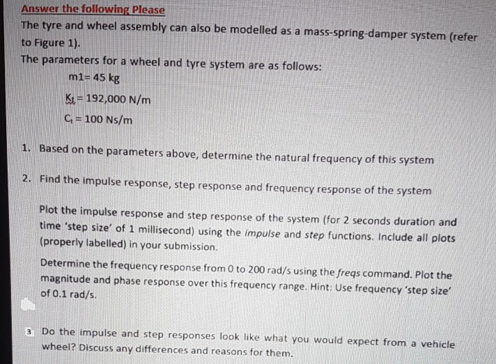 Solved: Question : A Vehicle Suspension System Can Be Mode... | Chegg.com