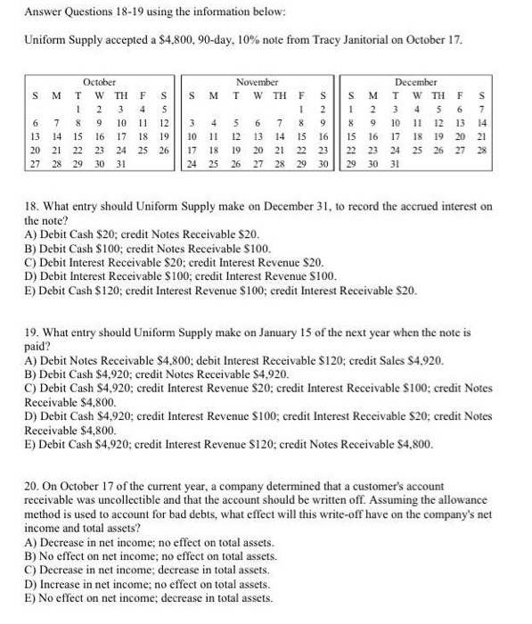 Solved Answer Questions 18-19 using the information below | Chegg.com