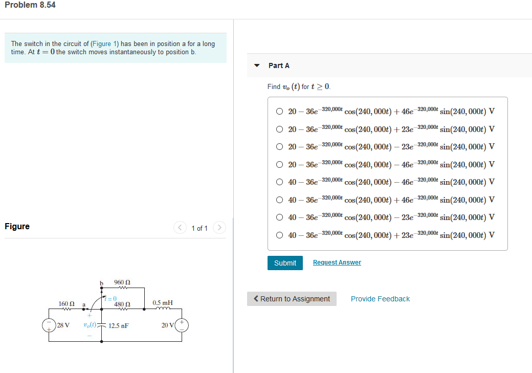 Solved Problem 8.54 The Switch In The Circuit Of (Figure 1) | Chegg.com