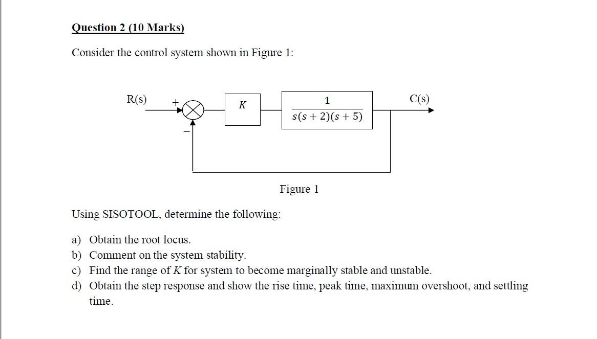 Solved Question 2 (10 Marks) Consider the control system | Chegg.com