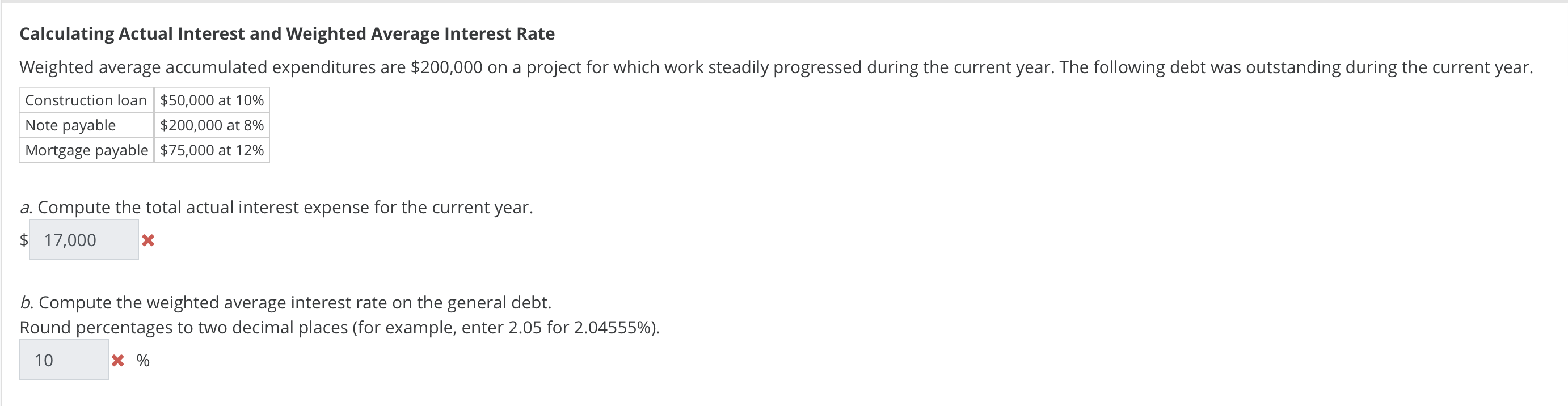 Solved Calculating Actual Interest and Weighted Average