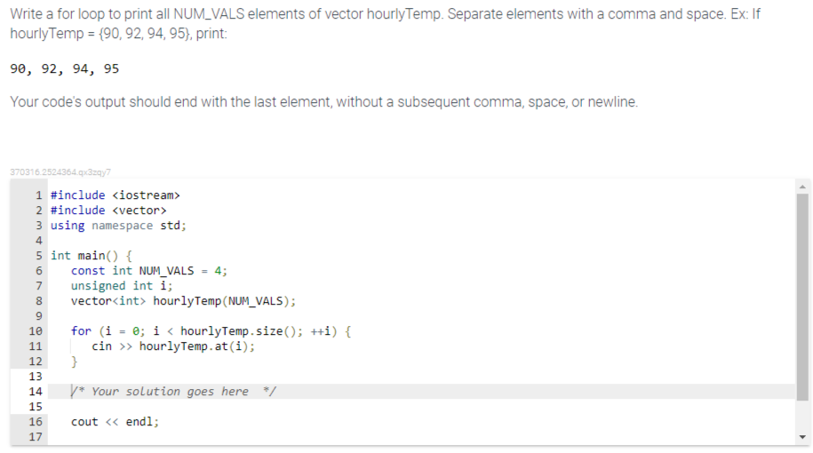 Solved Write a for loop to print all NUM_VALS elements of | Chegg.com