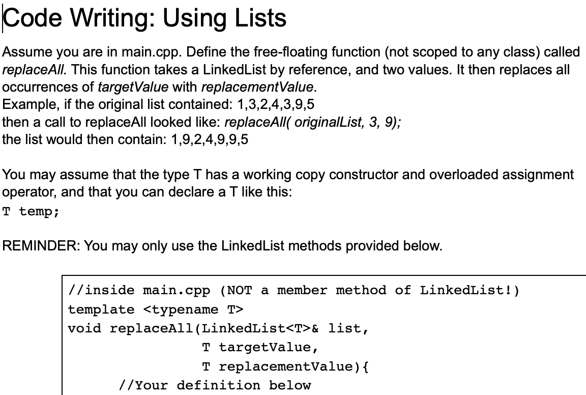Solved Code Writing: Using Lists Assume you are in main.cpp. | Chegg.com