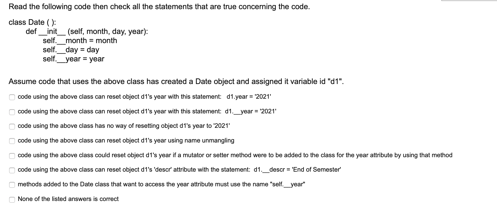 Solved Read the following code then check all the statements | Chegg.com