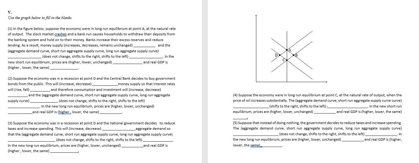 Solved V. Use the graph below to fill in the blanks. (1) In 