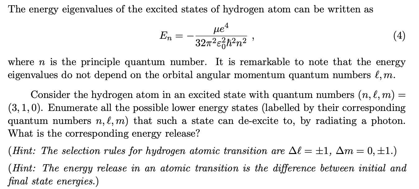 Solved The energy eigenvalues of the excited states of | Chegg.com