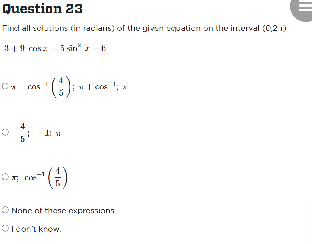 Solved Find all solutions (in radians) of the given equation | Chegg.com