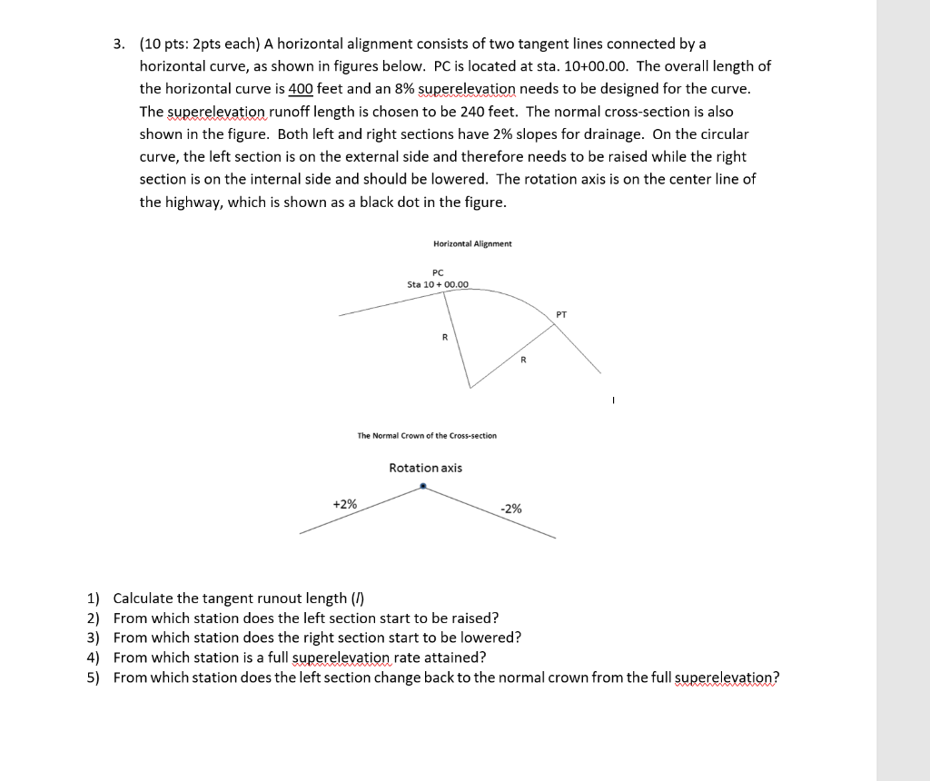 Solved (10 pts: 2pts each) A horizontal alignment consists | Chegg.com