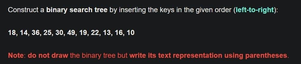Solved Construct a binary search tree by inserting the keys | Chegg.com