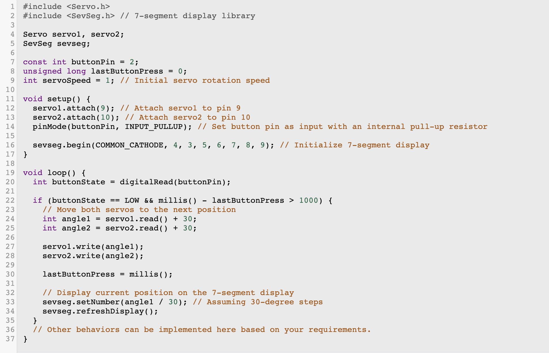 Solved \#include \#include // 7-segment display library | Chegg.com