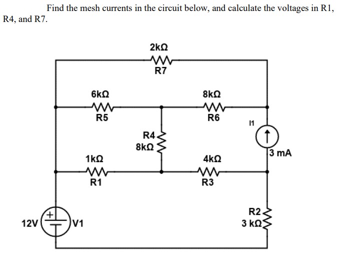 Solved Find the mesh currents in the circuit below, and | Chegg.com