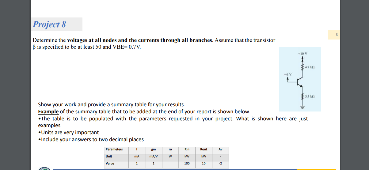 Solved Project 8 8 Determine The Voltages At All Nodes And | Chegg.com