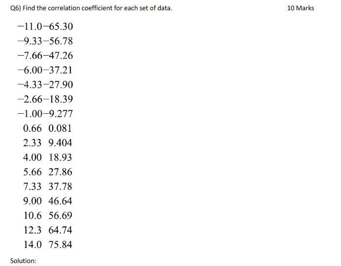 Solved Q6) Find the correlation coefficient for each set of | Chegg.com