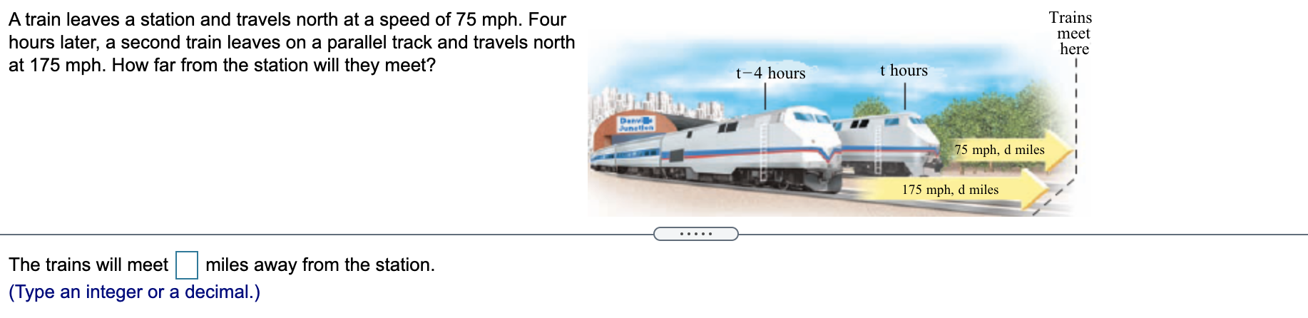 Solved A train leaves a station and travels north at a speed | Chegg.com