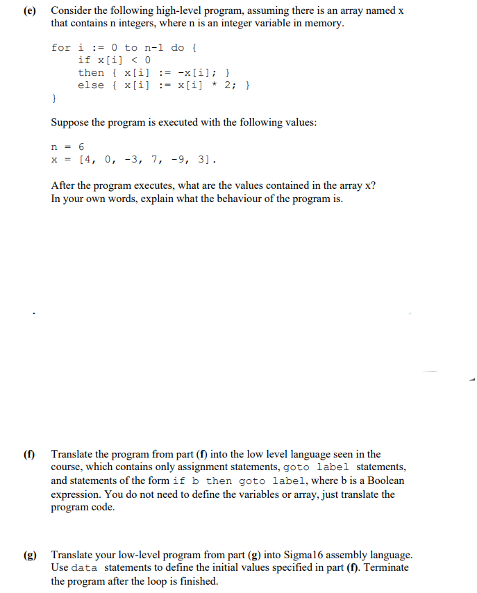 Solved (e) Consider the following high-level program, | Chegg.com