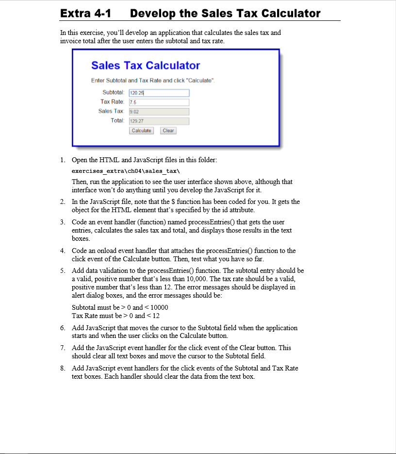 Solved Extra 41 Develop the Sales Tax Calculator s