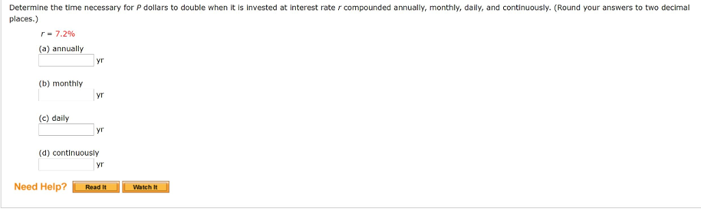 Solved Determine The Time Necessary For P Dollars To Double | Chegg.com