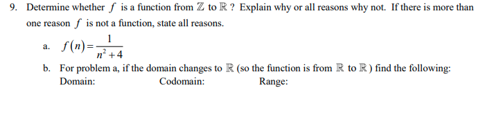 Solved 9. Determine whether f is a function from Z to R ? | Chegg.com