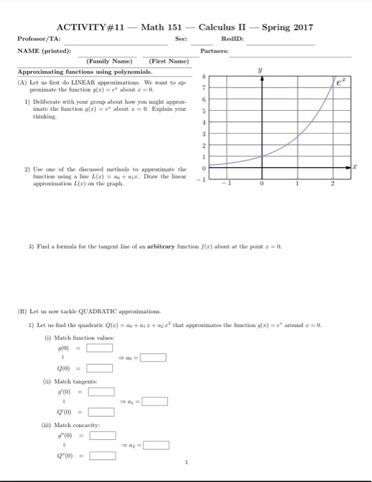 Solved ACTIVITY 11 Math 151 Calculus II Spring 2017 Red IDE | Chegg.com