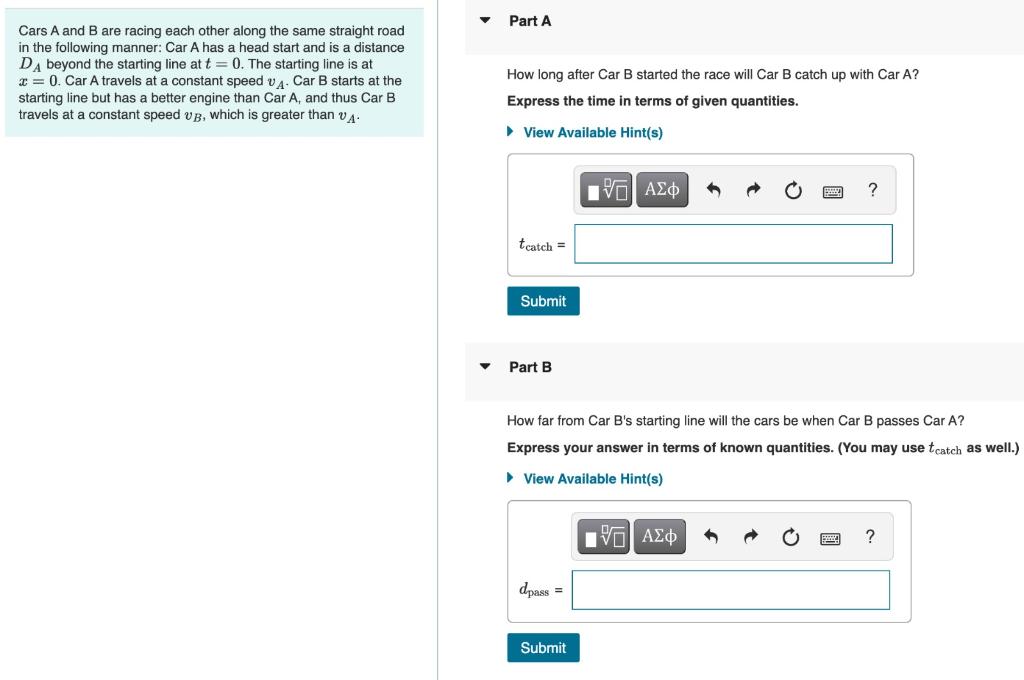 Solved Cars A And B Are Racing Each Other Along The Same | Chegg.com