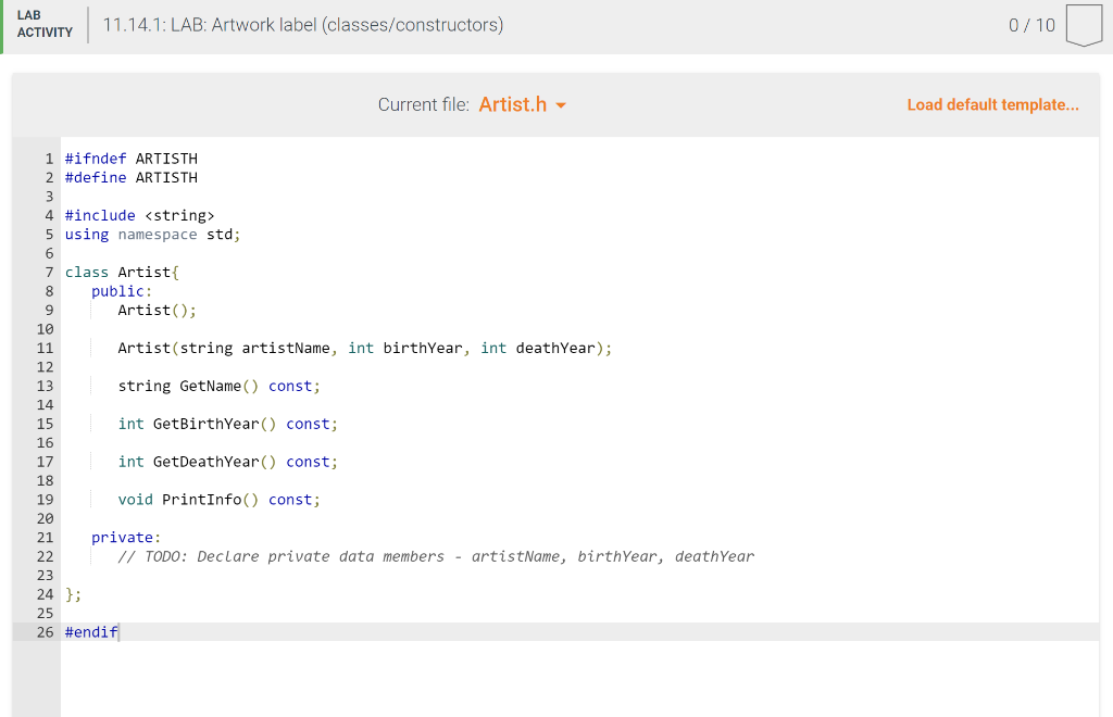 11.14 LAB Artwork label (classes/constructors) Given