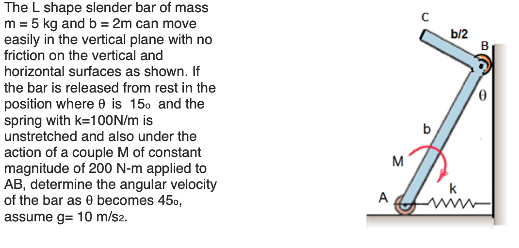 Solved b/2 The L shape slender bar of mass m = 5 kg and b = | Chegg.com
