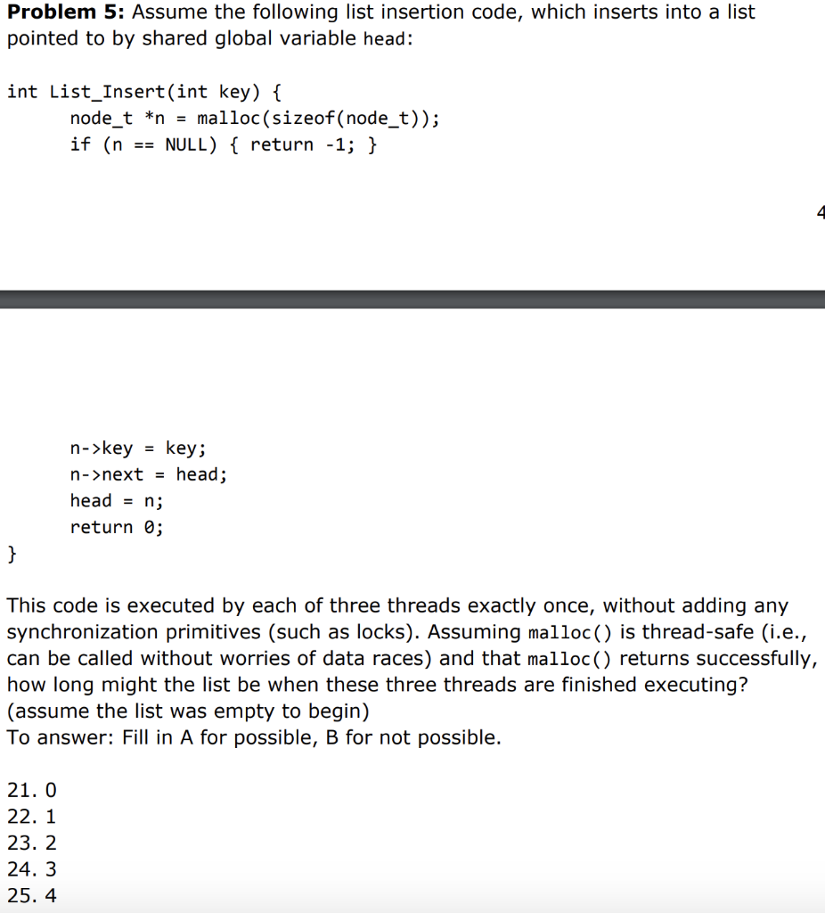 Problem 5: Assume the following list insertion code, | Chegg.com