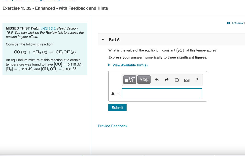 Solved What is the value of the equilibrium constant | Chegg.com