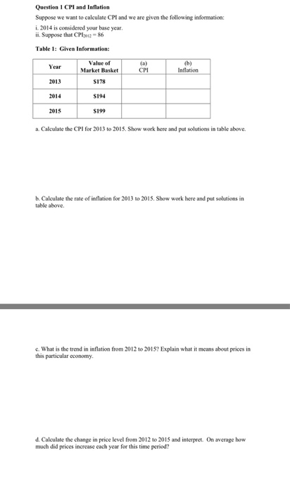 Solved Question 1 CPI and Inflation Suppose we want to | Chegg.com